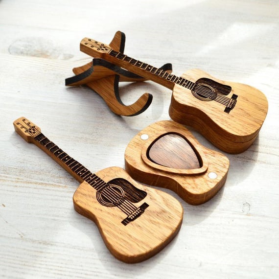 Wooden Acoustic Guitar Pick Box