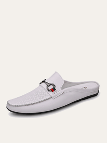 Embossed Metal Buckle Casual Half Loafers 6088